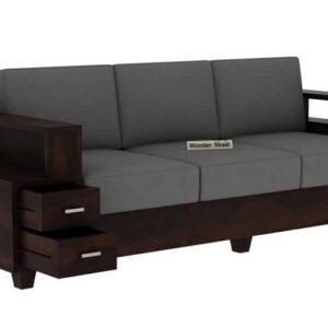 Solace 3 Seater Wooden Sofa(Walnut Finish)