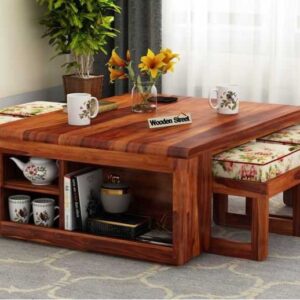 Vesta Coffee Table(Honey Finish, Cream Blossom)