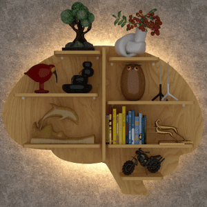 Brain Shape Backlit Wood Wall Shelf / Book Shelf / Night Light