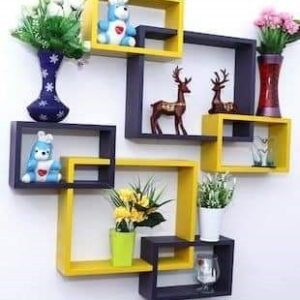 Amaze Shoppee MDF Wall Decoration Intersecting Floating Shelves Set of 6 (Yellow and Black)