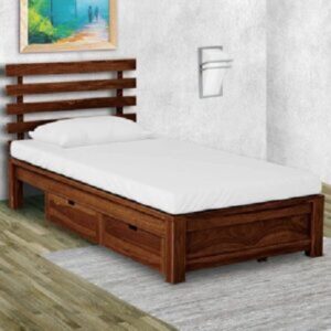 Plywood Regular Single Bed With Storage-(Walnut Finish)