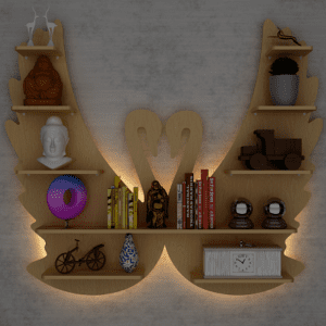 Loving Swan Backlit Wood Wall Shelf / Book Shelf / Night Light, Light Oak Finish