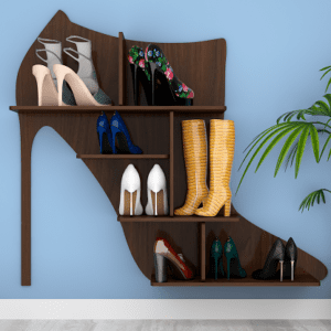 Beautiful Sandal Shape Wood Wall Shelf /Women's Sandal And Shoe Shelf, Walnut Finish