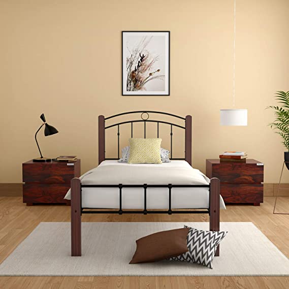 MS Pipe Single Size Bed (Finish Color - Black, brown, Delivery Condition - Knock Down)