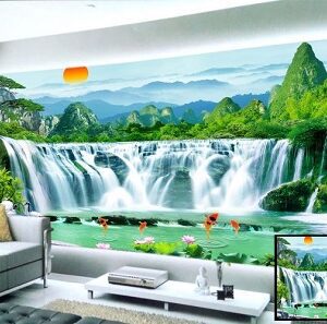 WATERFALL GREEN MOUNTAIN WALLPAPER FOR WALL