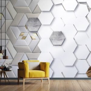 WHITE GEOMETRIC 3D FINISH WALLPAPER FOR WALL