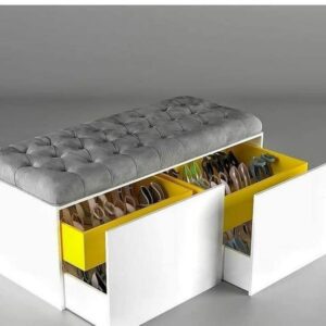 Wood Handmade Shoe Rack with Seating Cushioned Sofa Comfort Seat