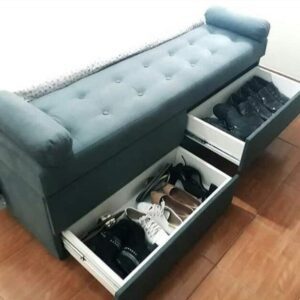 Wood Handmade Shoe Rack with Seating Cushioned Sofa Comfortable Seat