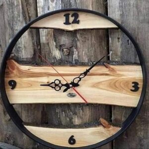 Hand Made Wood Clock, Olive Wood Wall Clock, Farmhouse Clock, Unique Wall Clock, Large Wall Clock