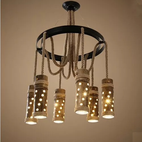 ADS Style Creative Rope Bamboo Tube Vintage LED Pendant Lights