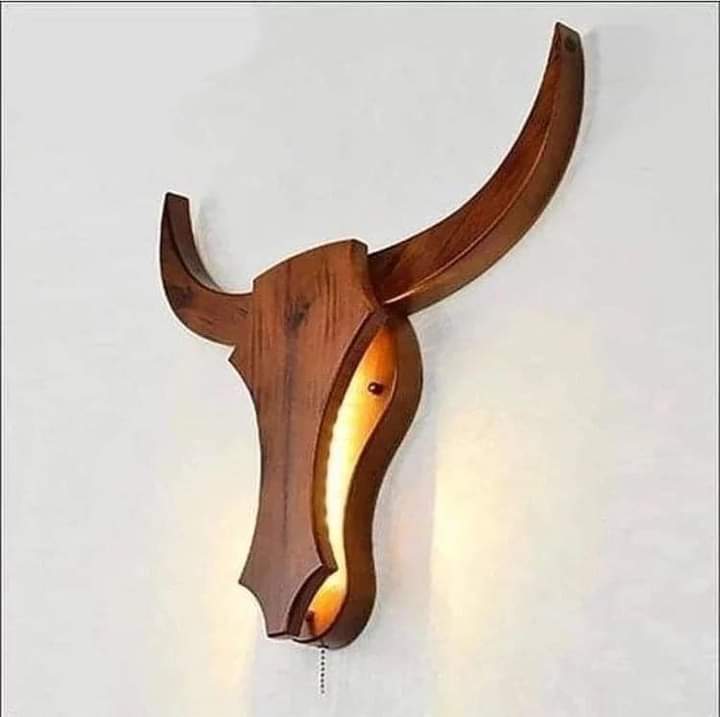 ADS Style Wall Lamp Wood Bull Head