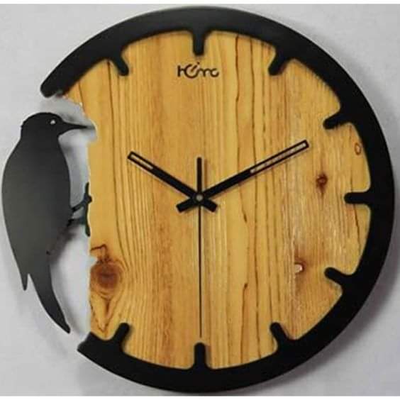 ADS Wood Wall Clock Round Bird Art  Decorative Silent Clock with No Numbers  For Bedroom Living Room