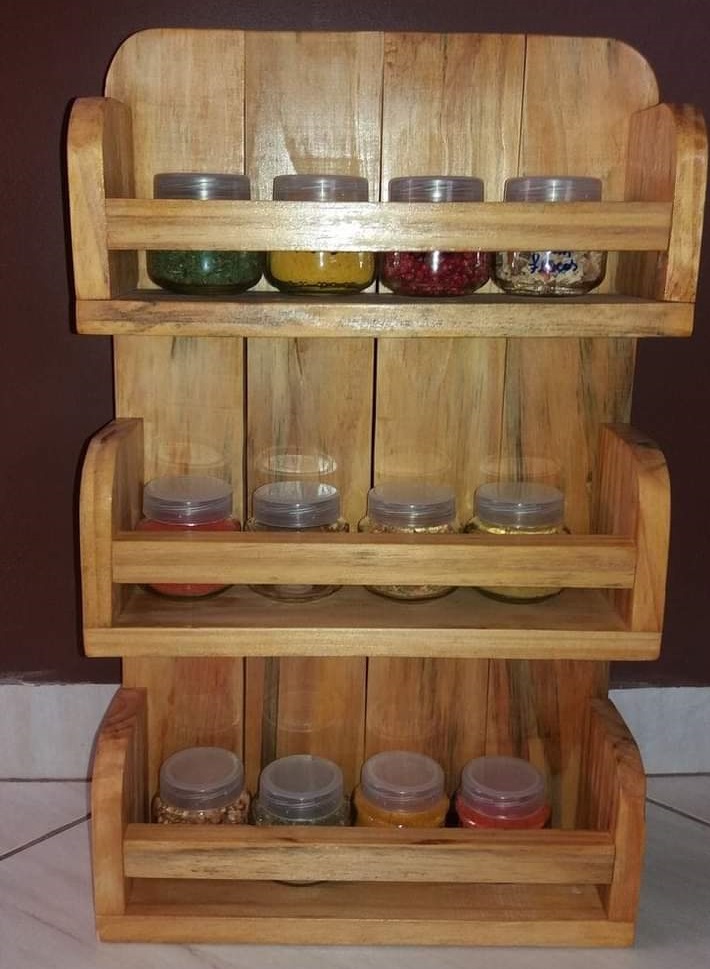 ADS Kitchen Spice Bottle Organizer Containers Pinewood Rack