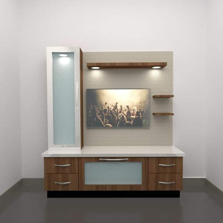 White & Brown Plywood TV Unit Design By ADSCART