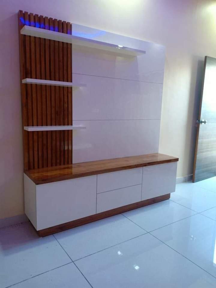 Tv Unit with Drawers & Cabinets And 3D light Design By ADSCART