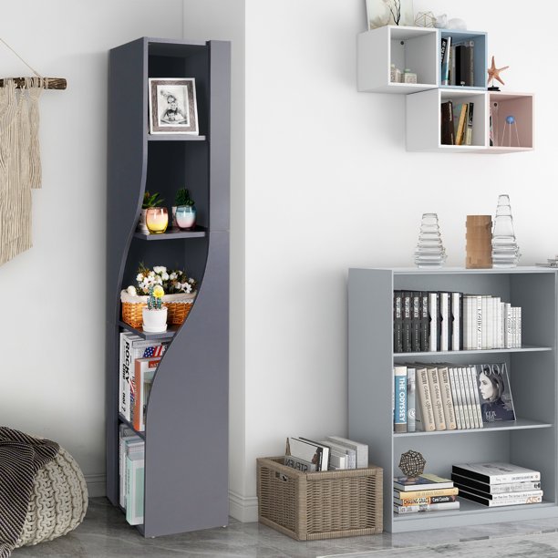 Wall Corner Bookcase Tall Bookshelf Storage Organizer