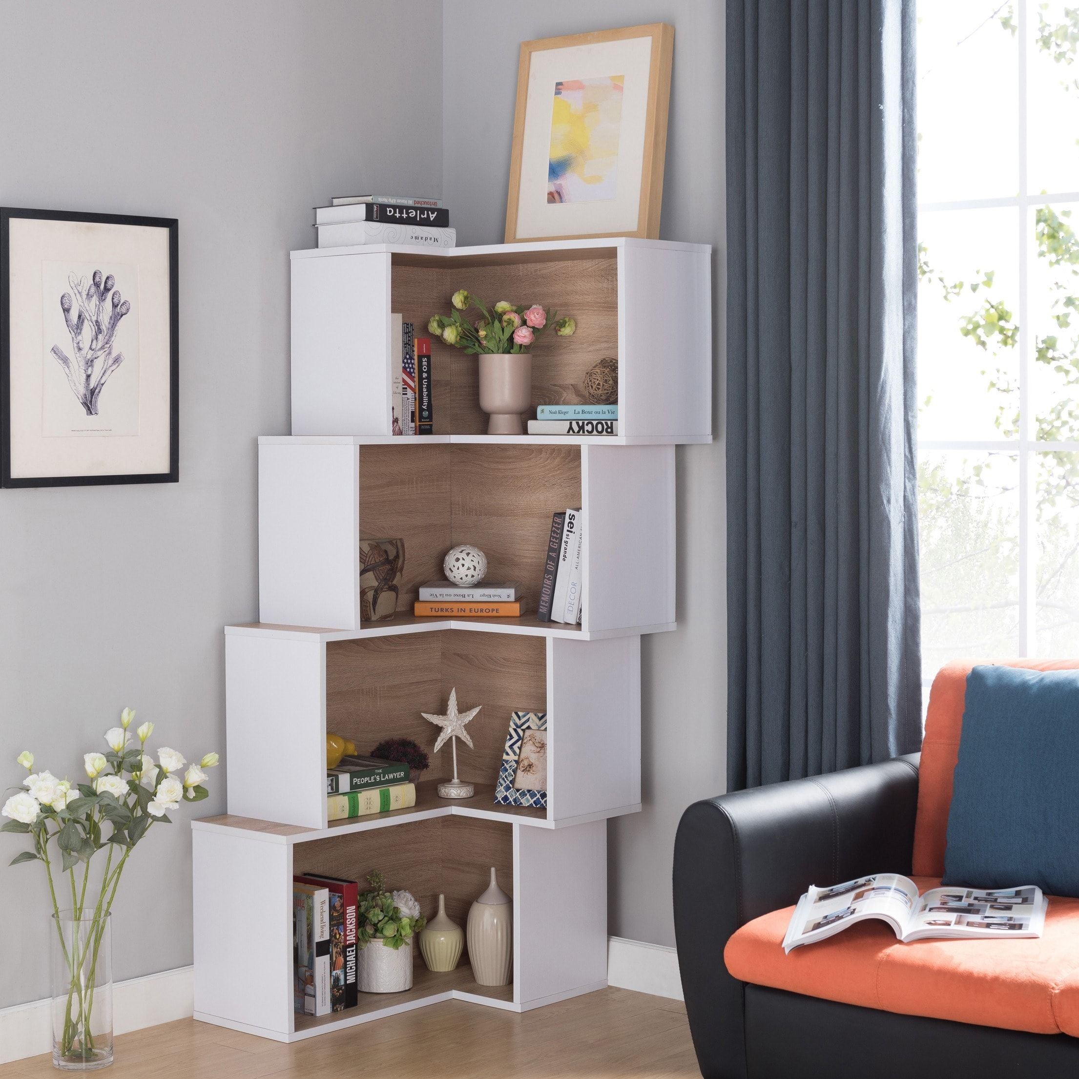 Essays Corner Bookcase Ebern Designs Colour: White/Distressed Grey