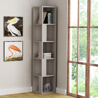 Modern 5 Shelves Closed Panel Corner Bookcase