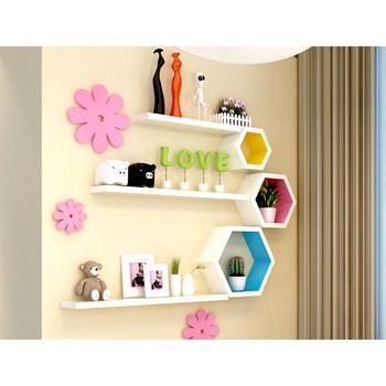 ADS CART Wooden Hexa Wooden Wall Shelf