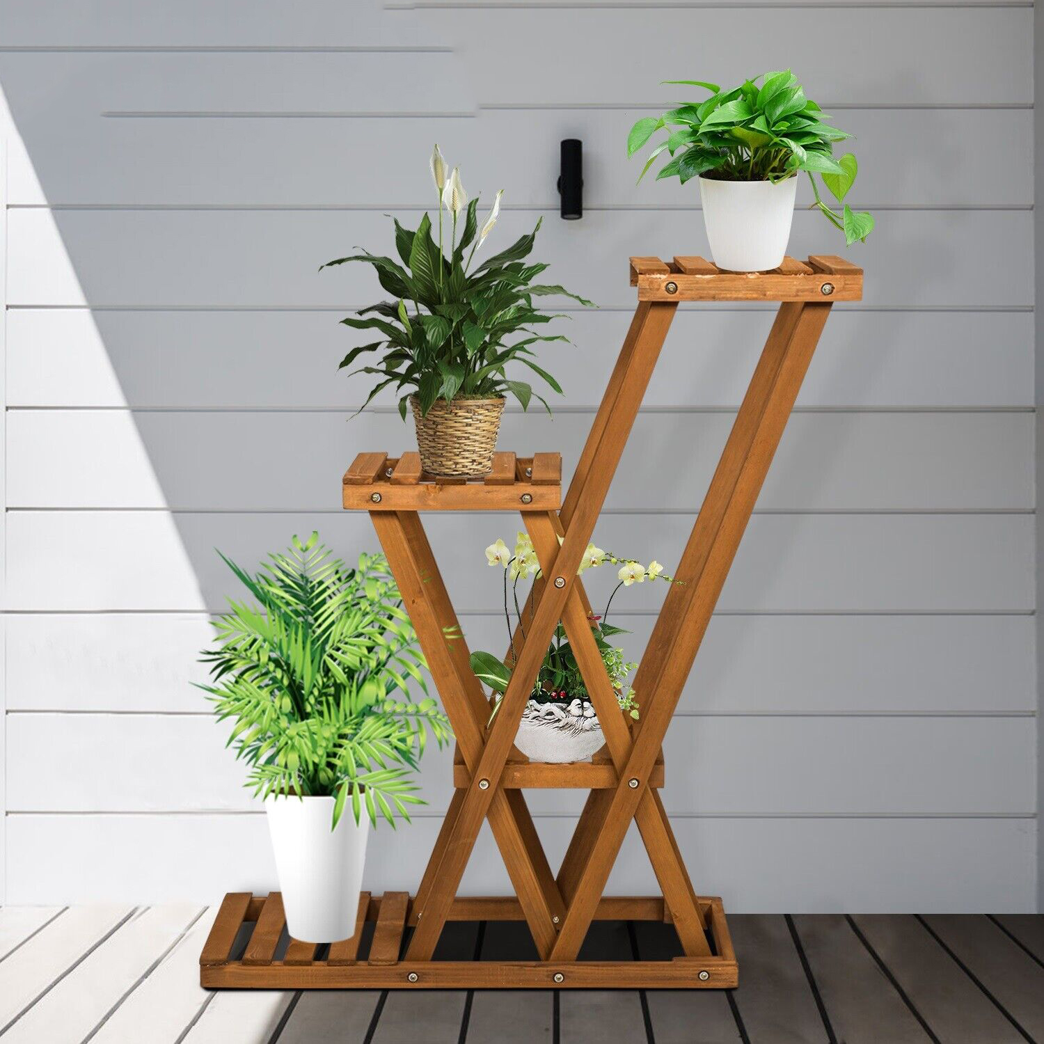 ADS CART Wooden Plant Flower Display Stand Wood Pot