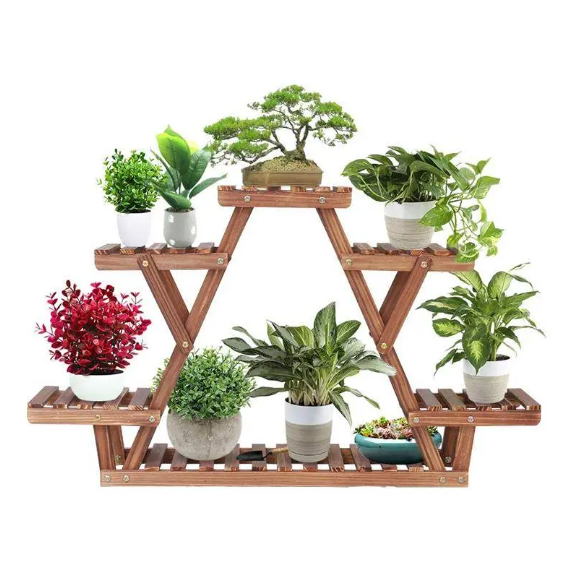 ADS CART Wood Plant Stand Triangular Plant Shelf Multi Tier Flower Display